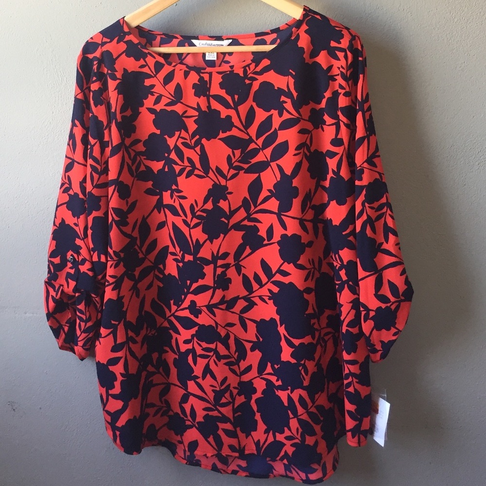 NWT Blue and Red Blouse 3/4 Sleeve